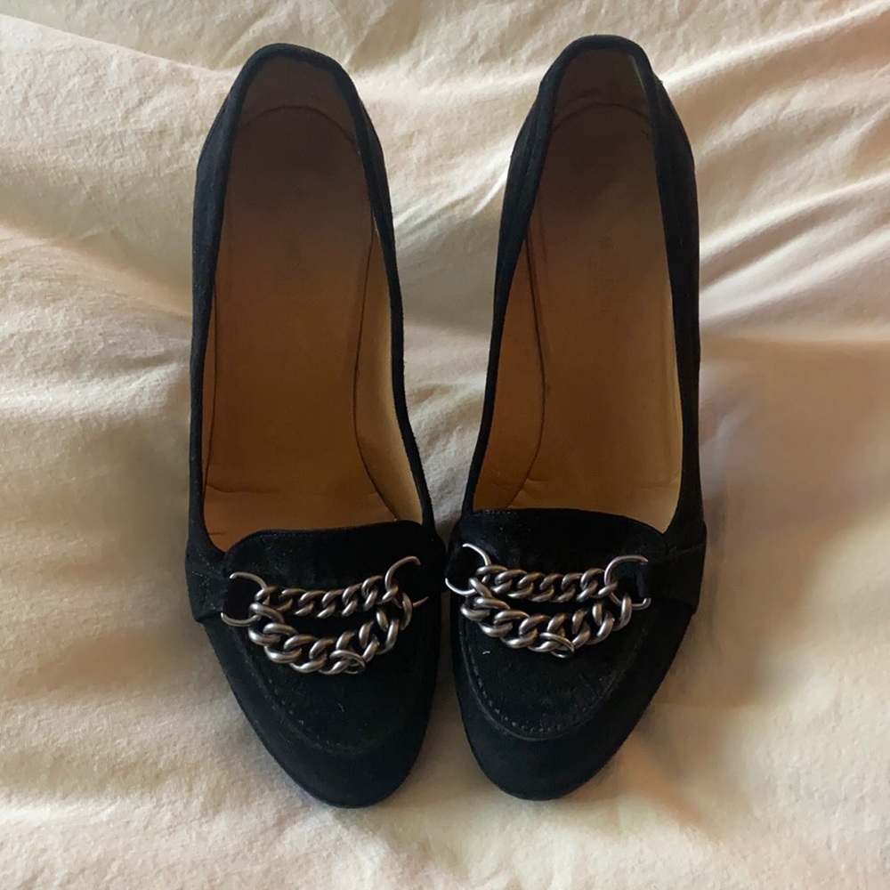 HERMÈS AUTHENTIC HEELED SUEDE LOAFERS